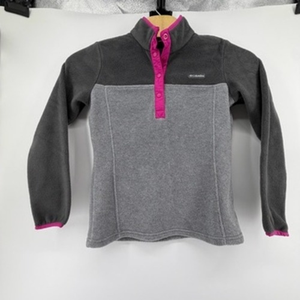 Columbia Benton Springs Fleece Pullover Grey Pink Snap Mock Neck Womens Medium - Picture 2 of 7